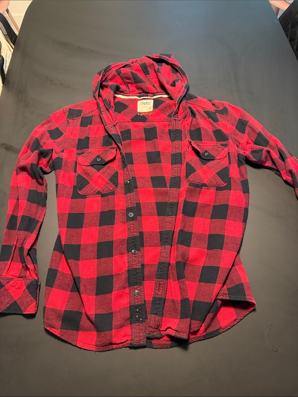 Ina Red & Black Hooded Buffalo Plaid Button-Down Shirt